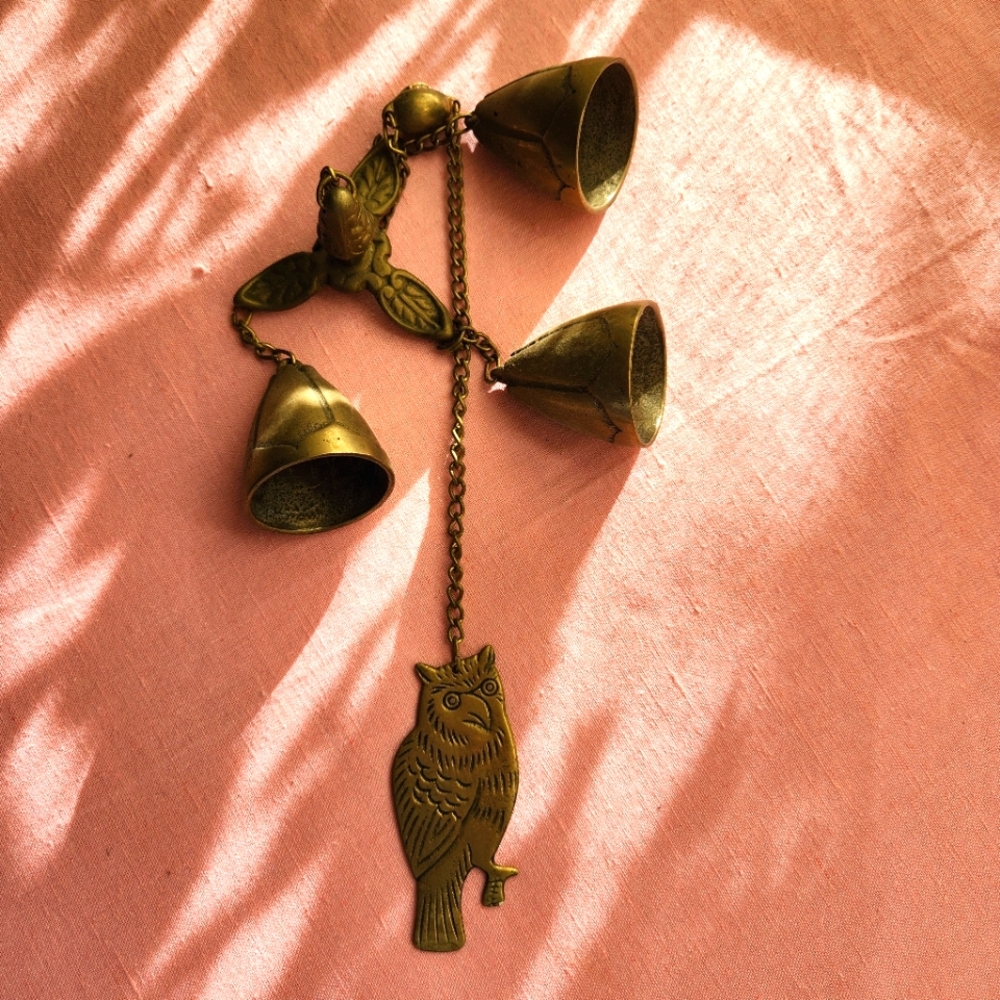 Brass Owl 3 Bells Windchime